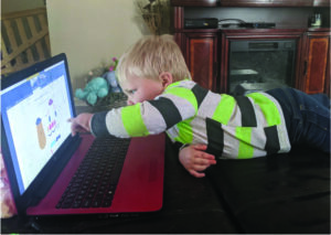 Liam loves having fun with virtual First Steps early intervention therapy