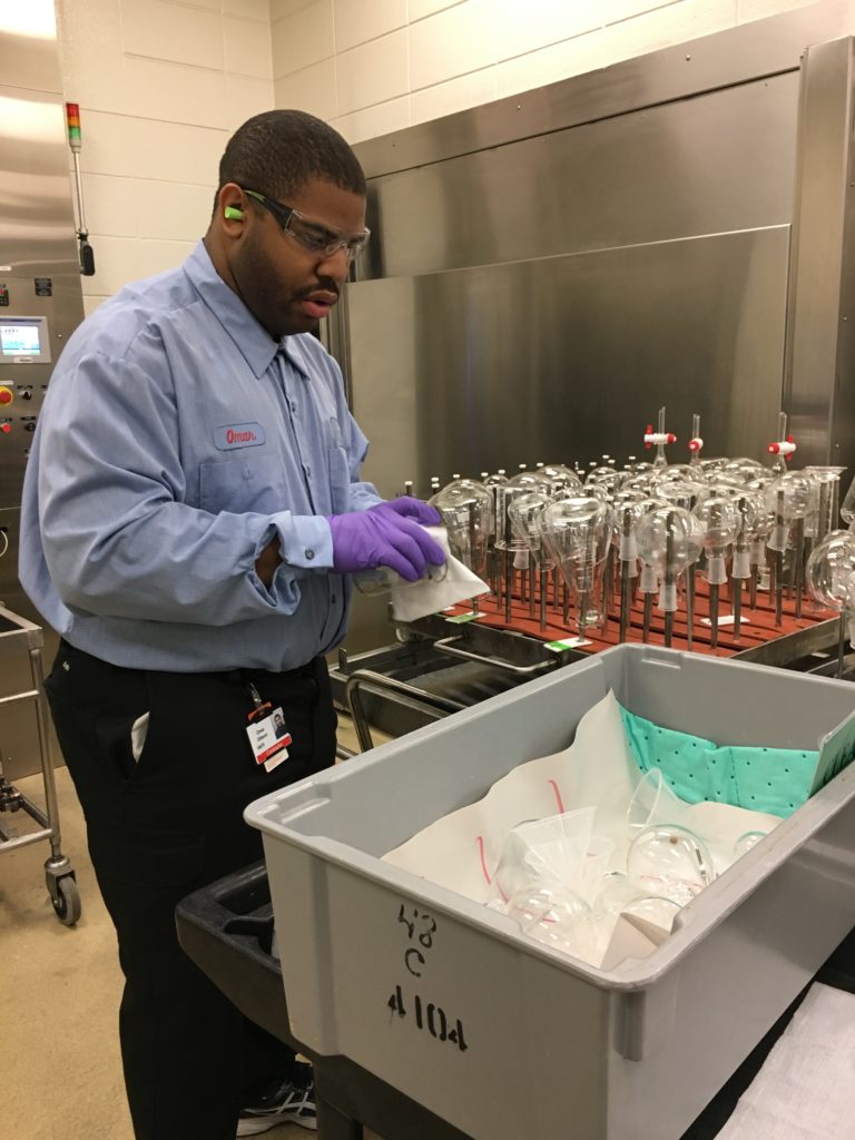 Assisting Lilly's labs in keeping clean beakers and cylinders is one of many jobs individuals have held at Lilly through Noble's employment services